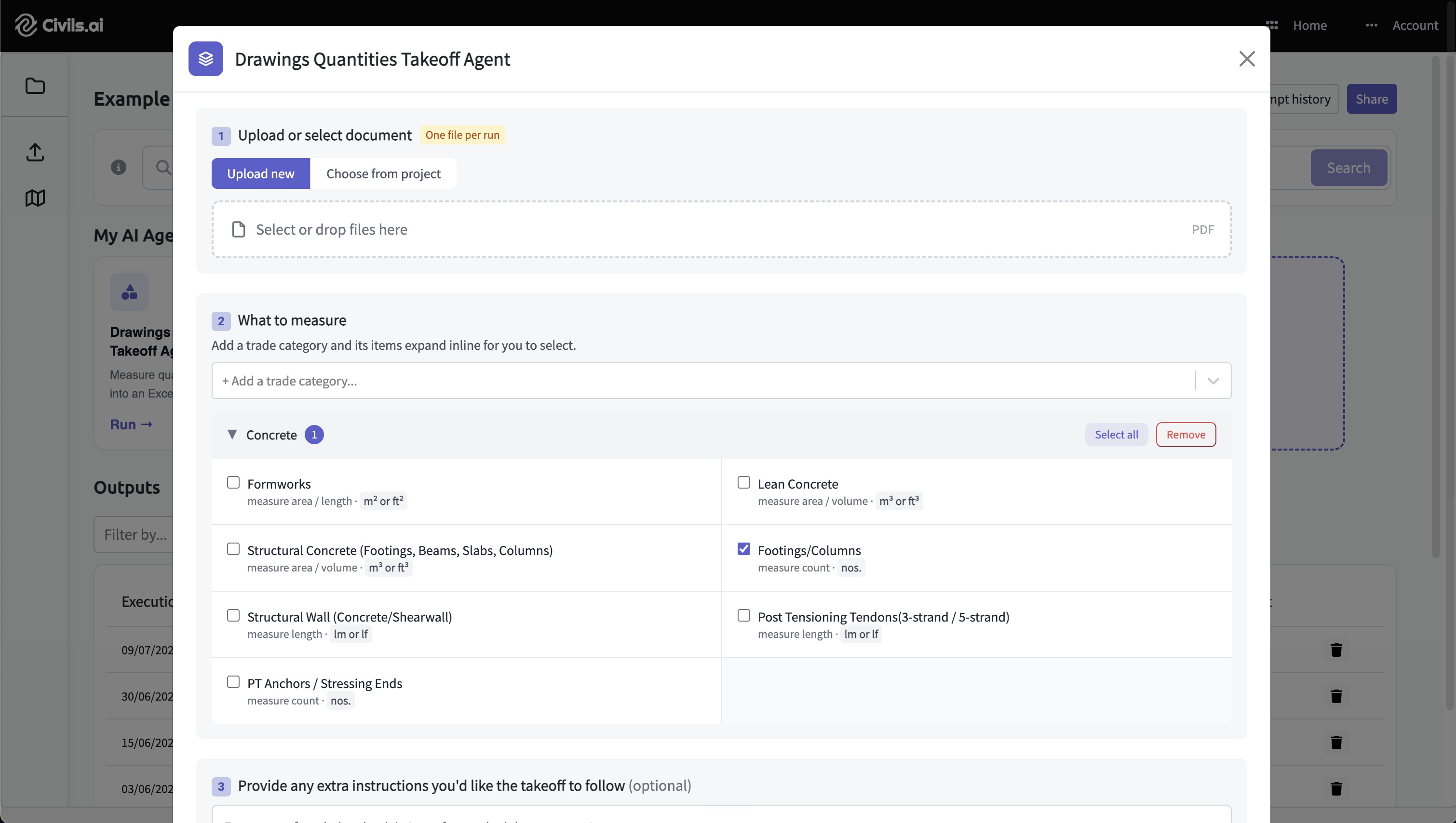 form based ai quantity takeoff for construction