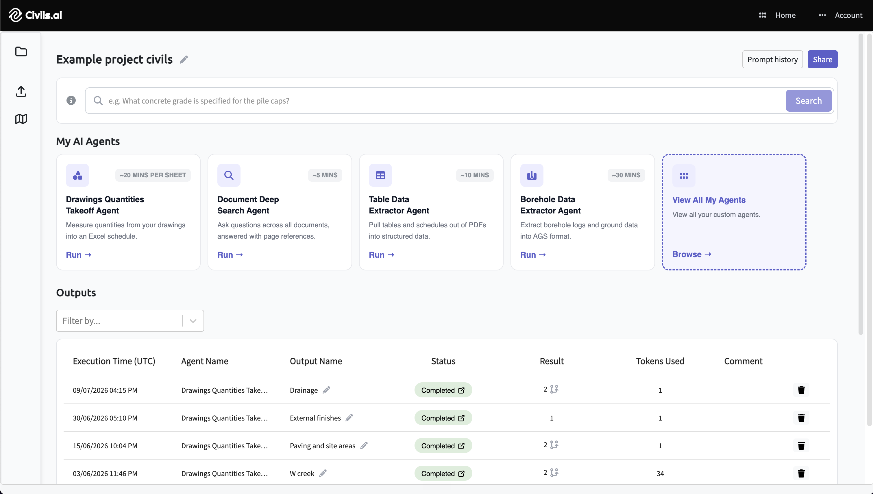 civils.ai AI agent view